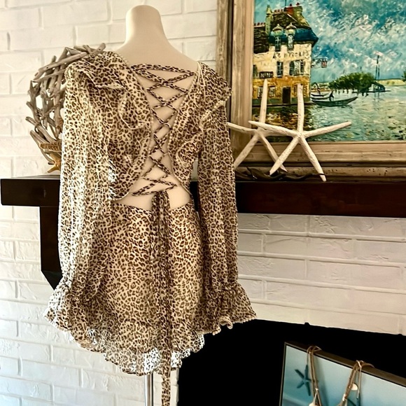 NWT,Anthropologie Mable, Instantly Slimming ruffle boho mini dress ,size Large - Picture 11 of 13